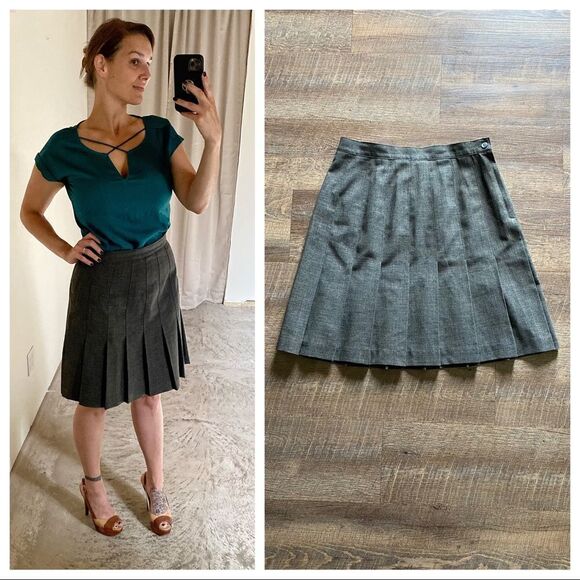 Kathie Lee Pleated Skirt Gray Knee Length 12 Preppy Minimalist - Picture 2 of 9